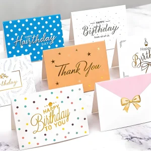 Custom Greeting Cards Texture Paper Cards Happy Birthday Greeting Card With Gold Foil Envelopes Thank You Cards for Party