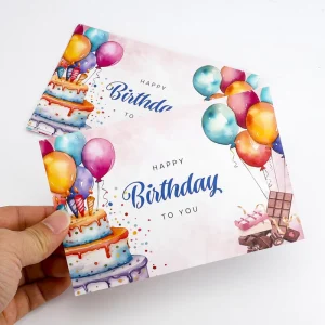 Custom Happy Birthday Greeting Cards Watercolor Cake Design Personalized Birthday Card for Small Business Packaging