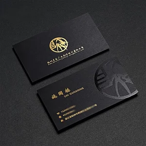 Custom High-Class Luxury Blue Design Business Card with Letterpress Printing Cardboard Material Custom Logo Hot Stamping Finish