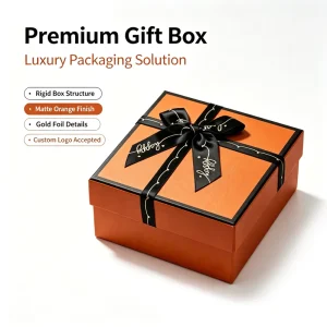 Custom High-End Orange Craft Gift Box Eco Friendly Recycled Materials Self Erecting Clamshell Design Matte Lamination Set