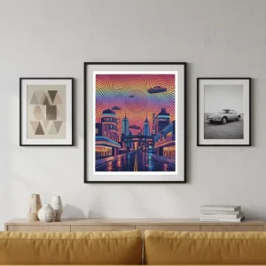 Custom Holofoil Art Print Paper Poster Holographic Foil Prints Cyberpunk City Illustration Artist Home Wall Decoration Posters