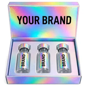 Custom Holographic 3-Vial Label Set Security Print Box Packaging Anti-Counterfeit Cosmetic Gift Packaging