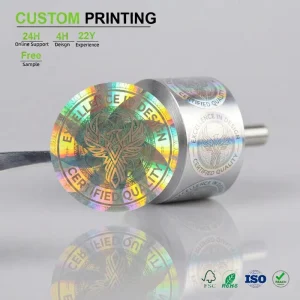 Custom Holographic Circular Quality Seal With Gold Phoenix Logo for Brand Excellence Certification Packaging Bulk