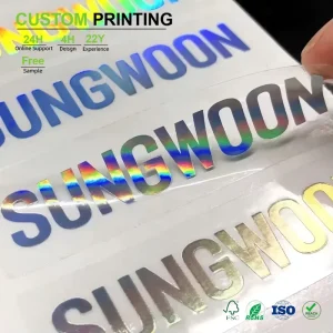 Custom Holographic Metallic Label Sticker Rainbow 3D Domed Brand Name Logo Sticker for Cosmetic Bottle Packaging Decoration