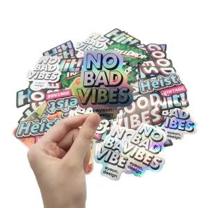 Custom Holographic Waterproof Social Media Vinyl Sticker with Website Address, Username, and Cut-Window Packaging Labels