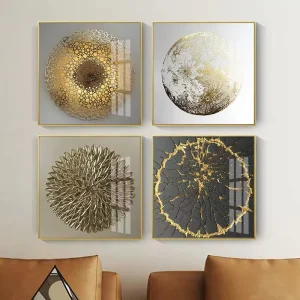 Custom Hotel Artwork Manufacturer Wall Art Retro Print Abstract Gold Foil Luxury Posters Nordic Canvas Art Painting Home Decor