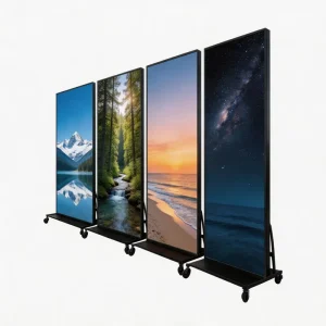 Custom Indoor Mobile LED Poster Display Standalone Digital Advertising Screen With Wheels for Business Shop Shopping Mall