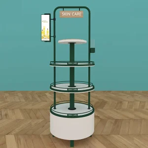 Custom Island Rack for Props Painted Cosmetic Display Cabinet Iron Wood Shelf Promotional Table Display Stand