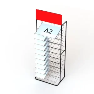 Custom KD Structure 10 Tiers Freestanding A2 A3 A4 Wire Paper Display Stand Metal Poster Rack for Stationery Art Shop Display
