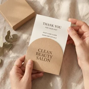 Custom Kraft Beauty Salon Thank You Card with Outer Sleeve for Spa Aftercare Gift Sets and Wellness Packaging