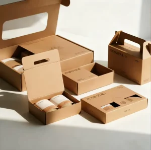 Custom Kraft Paper Packaging Boxes with Handle Drawer Design for Cosmetics Packaging Solutions