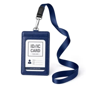 Custom Leather Id Card Holder Name Badge Case Lanyard Personalized Vertical Horizontal Clear Window Name Tag for Office Staff