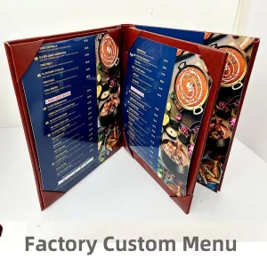 Custom Legal Size 8.5×14 Leather Menu Cover 6 View Page Binder for Restaurant Hotel Bar Club