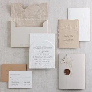 Custom Letterpress Printed Wedding Invitation Suite with Fancy Paper Cardboard Free Design Revision for Event Planners