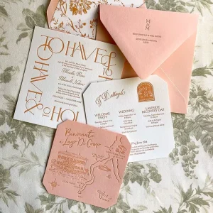 Custom Letterpress Wedding Invitation Set Luxury Pink Foil Embossed Wedding Card Wedding Invite with Envelope Line
