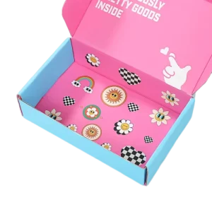 Custom Light Blue Outer Pink Inner Paper Box Cartoon Pattern Print Eco Friendly Gift Mailer Packaging