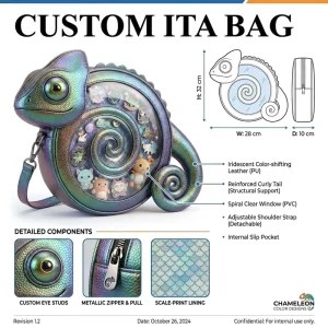 Custom Lizard Shape Ita Bag Reinforced Curly Tail Metallic Zipper Pull Detachable Shoulder Strap Animal Form Crossbody Bag