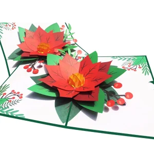 Custom Logo 3D Christmas Flower Thanksgiving Greeting Card Pop-up Thank You Gift Paper Factory Price