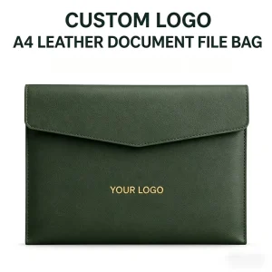 Custom Logo A4 PU Leather Document File Bag Corporate Business Envelope Folder Portfolio with Embossed Logo for Office Gift