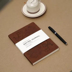 Custom Logo Brown Embossed PU Leather Dotted Journal Fully Customizable Private Label Aesthetic Notebook