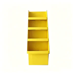 Custom Logo Cardboard Floor Display Stand Supermarket Promotion Retail Corrugated Paper Shelf FSC Certified Yellow