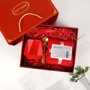 Custom Logo Ceramic Coffee Mug & Coral Velvet Towel Bear Gift Set Business Promotional Gift with 375ml Capacity Includes Spoon