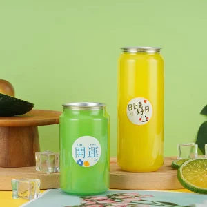 Custom Logo Clear Plastic Drink Coffee Juice Cans Bottles with Aluminum Easy Open Lids