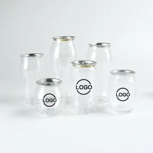 Custom Logo Coffee PET Plastic Can Soda Drinking Bottle Beverage Cake Milk Tea Packaging Disposable Can with Aluminum Lid