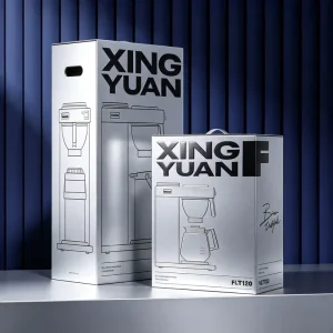 Custom Logo Corrugated Board Appliance Box Metallic Silver Offset Full Color CMYK with Die Cut Handle for Coffee Maker Packaging