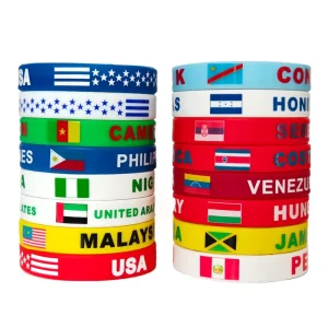 Custom Logo Country Flag Silicone Wristband Rubber Bracelet for Football Match Sports Event Party Supplies Personalized Gifts