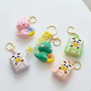 Custom Logo Cute Cartoon 3D Soft PVC Rubber Keychain Kawaii Dinosaur Panda Donut Animal Bag Charm Key Ring Promotional Gift