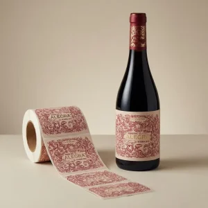 Custom Logo Design Gold Foil Vintage Floral Printed Textured Self Adhesive Roll Labels Stickers for Red Wine Bottles