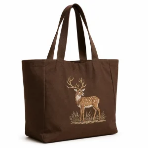 Custom Logo Embroidered Deer Heavyweight Canvas Tote Bag Oversized Durable Eco Friendly Cotton Reusable Large Grocery Shopping