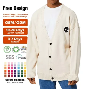 Custom Logo Embroidery Cardigan Men’s Premium Wool Knit Plus Size Sweater Jacket for Autumn Winter Streetwear