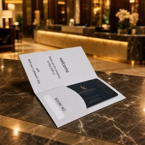 Custom Logo Foldable Guest Information Writable Label Paper Hotel Room Card Key Sleeve For Luxury Resort Checkin
