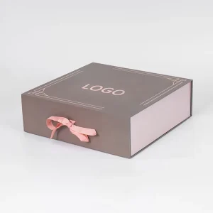Custom Logo Foldable Rigid Gift Box Luxury Cardboard Packaging Box with Ribbon Handle for Wedding Birthday Cosmetic Gifts