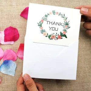 Custom Logo Folding Handwritten Greeting Card Flower Printing Wedding Decoration Thank You Card Set with Envelopes
