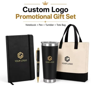 Custom Logo Gift Set with Notebook, Pen, Tumbler and Tote Bag