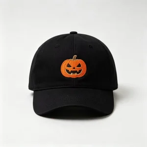 Custom Logo Halloween Pumpkin Embroidery Baseball Cap Soft Washed Cotton Dad Hat for Halloween Holiday Party Gift