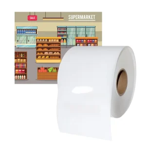 Custom Logo Jumbo Roll Label Paper Self-Adhesive Sticker White Supermarket Use Waterproof
