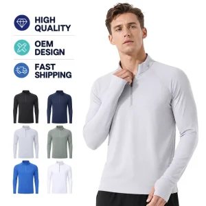 Custom Logo Long Sleeve Half Zip Running Shirt Quick Dry Breathable Gym Training Sportswear OEM ODM Design High Quality Shirts
