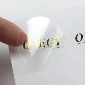 Custom Logo Luxury Brand Design Label Round Gold Foil Embossed Printing Transparent Sticker