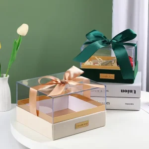 Custom Logo Luxury Transparent Acrylic Gift Box with Handle Recycled Materials Waterproof Clamshell Packaging 4C Offset Printing