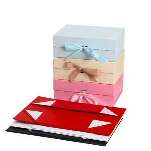 Custom Logo Luxury Wedding Gift Box Pink Foldable Cardboard Packaging with Art Sponge Magnetic Closure Ribbon Design