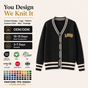 Custom Logo Men’s Jacquard Cardigan Striped Knit Button Down Wool Cardigan Sweaters