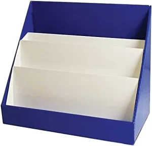 Custom Logo Modern Tabletop Tiered Display Stand Blue Cardboard Countertop Retail Display Rack for Cosmetics Jewelry