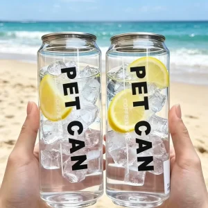 Custom Logo PET Plastic Cans and Jars with Flip Top Cap Shape UV Silk Screen Printing for Juice Soda Takeaway Use