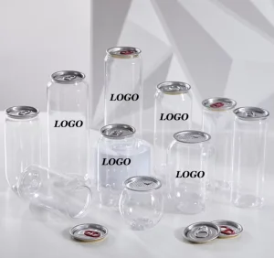 Custom Logo PET Pull-ring Plastic Bottles 300ml 500ml 650ml Beverage Clear Plastic Can for Soda Juice Water Cream Packaging