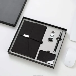 Custom Logo PU Leather Notebook Gift Set Pen Card Holder Keychain Corporate Promotional 4 in 1 Business Gifts OEM