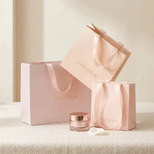 Custom Logo Paper Gift Bags with Ribbon Handles for Small Business Aesthetic Boutique Packaging Perfume Cosmetic Shopping Bag